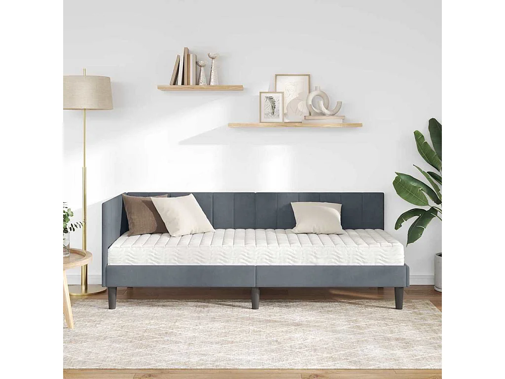 Cadre de lit d'angle Gris foncé 80 x 200 cm Velours