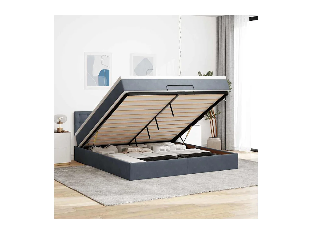 Estructura cama otomana con colchón gris oscuro 160x200 cm