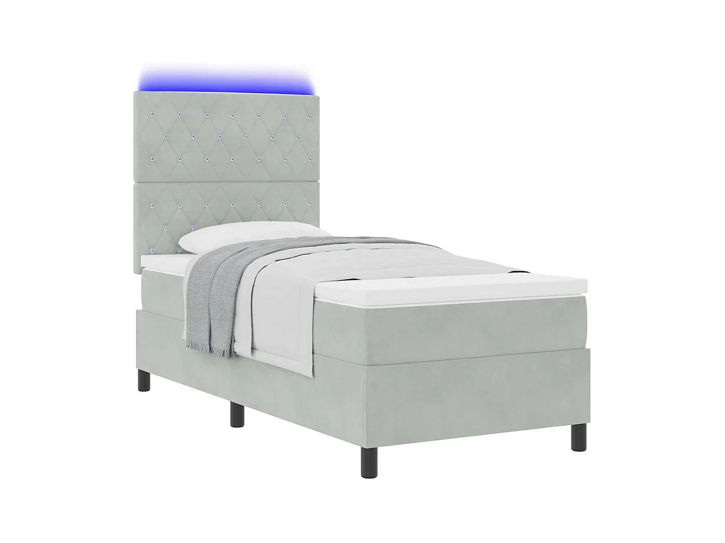 Cadre de lit avec matelas Gris clair 90 x 190 cm Velours