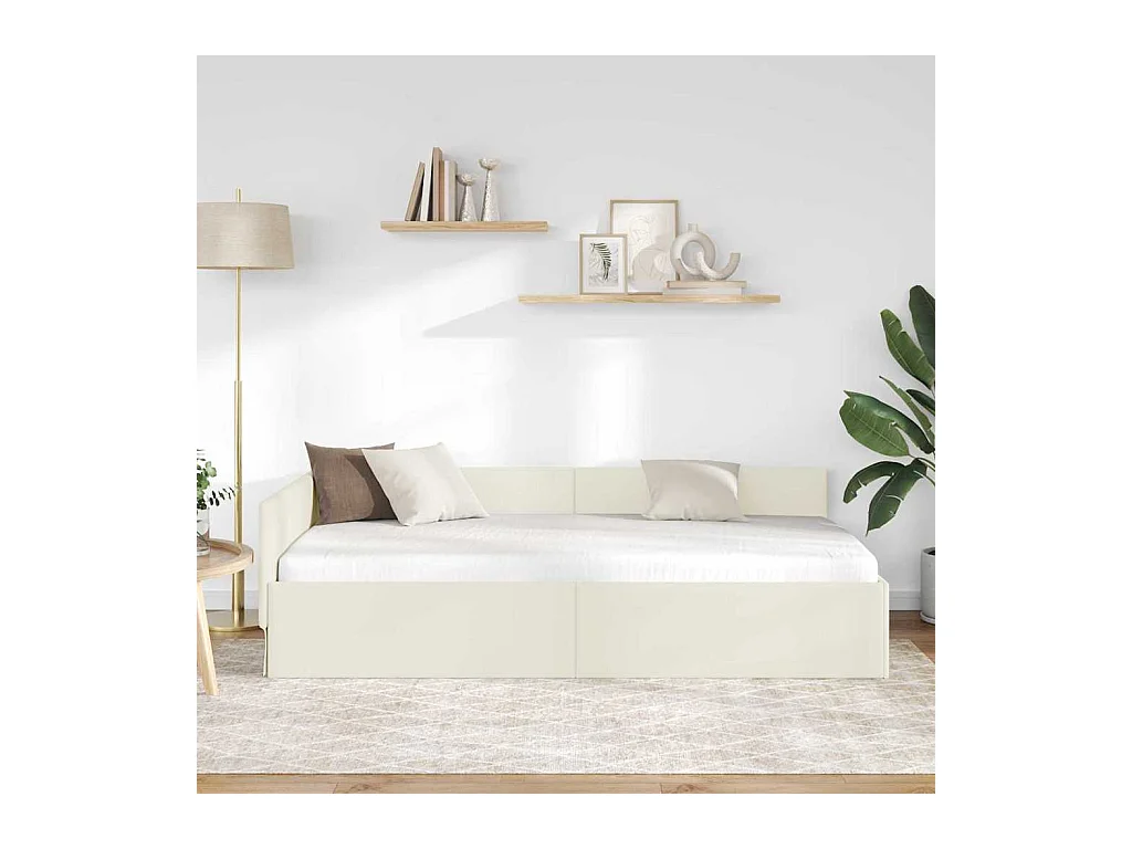 Cadre de lit d'angle Autre avec tête de lit Crème 90 x 200 cm