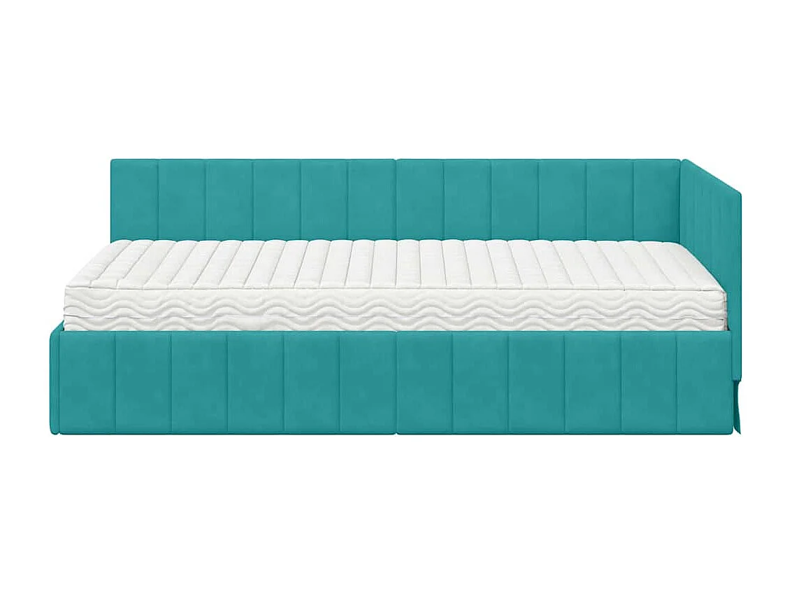 Cadre de lit d'angle avec matelas Turquoise 90 x 190 cm Velours
