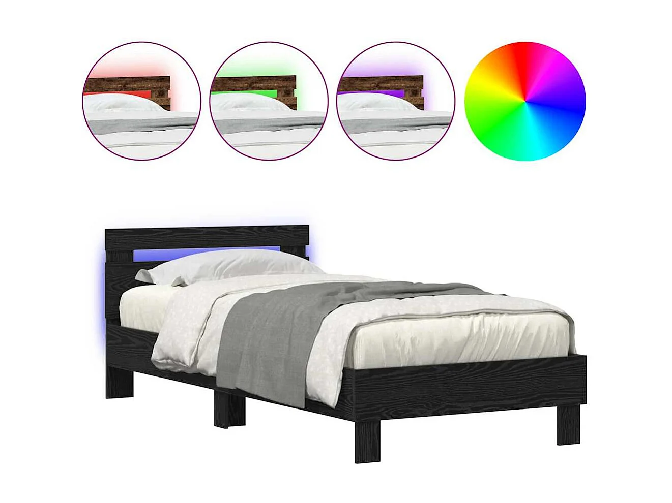 Bedframe met hoofdeinde Zwart eiken 100 x 200 cm Bewerkt hout