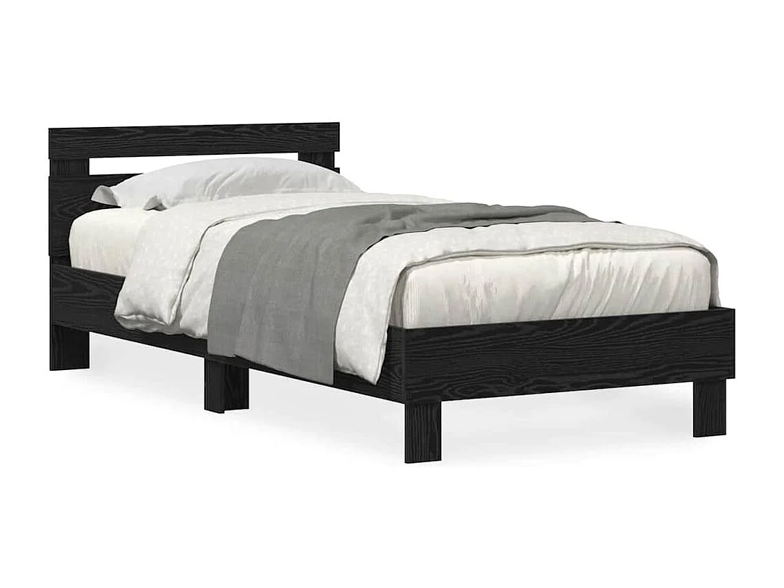 Bedframe met hoofdeinde Zwart eiken 100 x 200 cm Bewerkt hout