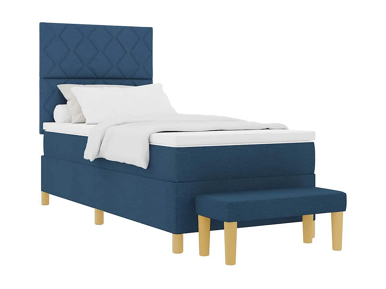 Cama tipo Box Spring con colchón Azul 100 x 200 cm tela