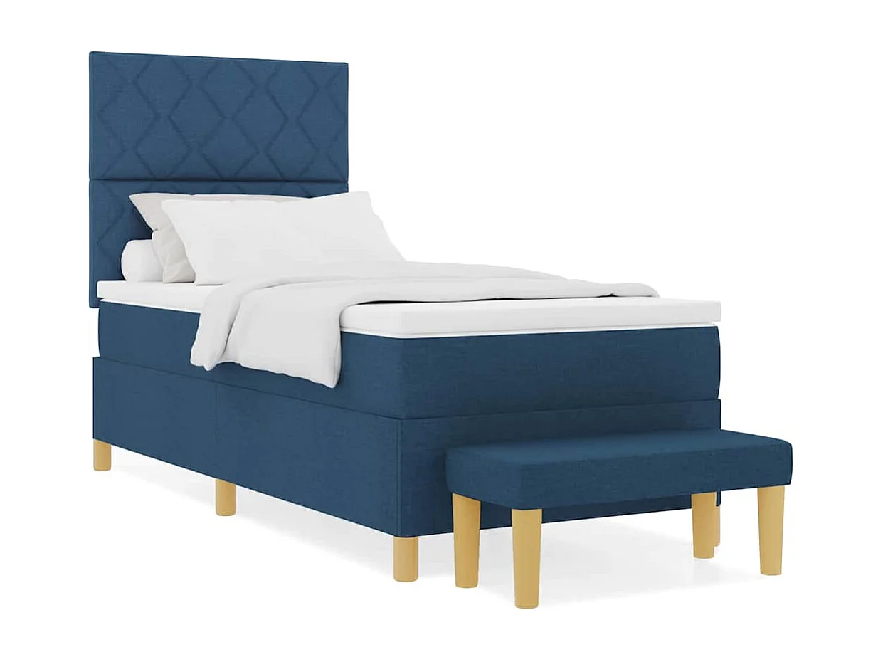 Cama tipo Box Spring con colchón Azul 100 x 200 cm tela