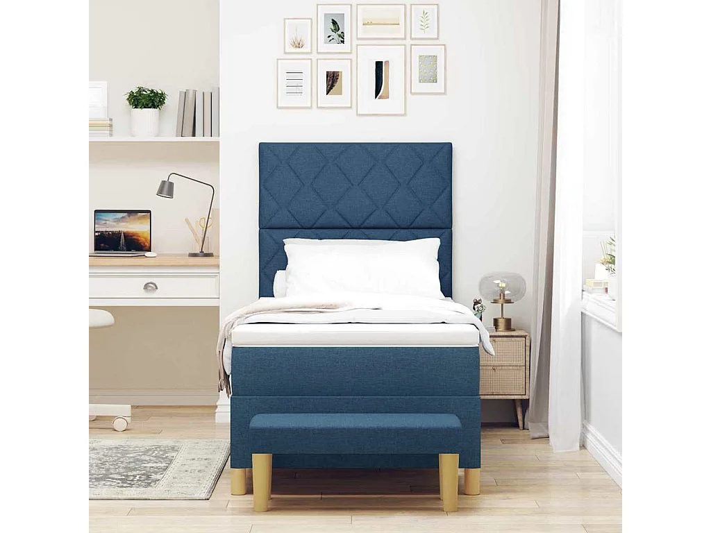 Cama tipo Box Spring con colchón Azul 100 x 200 cm tela