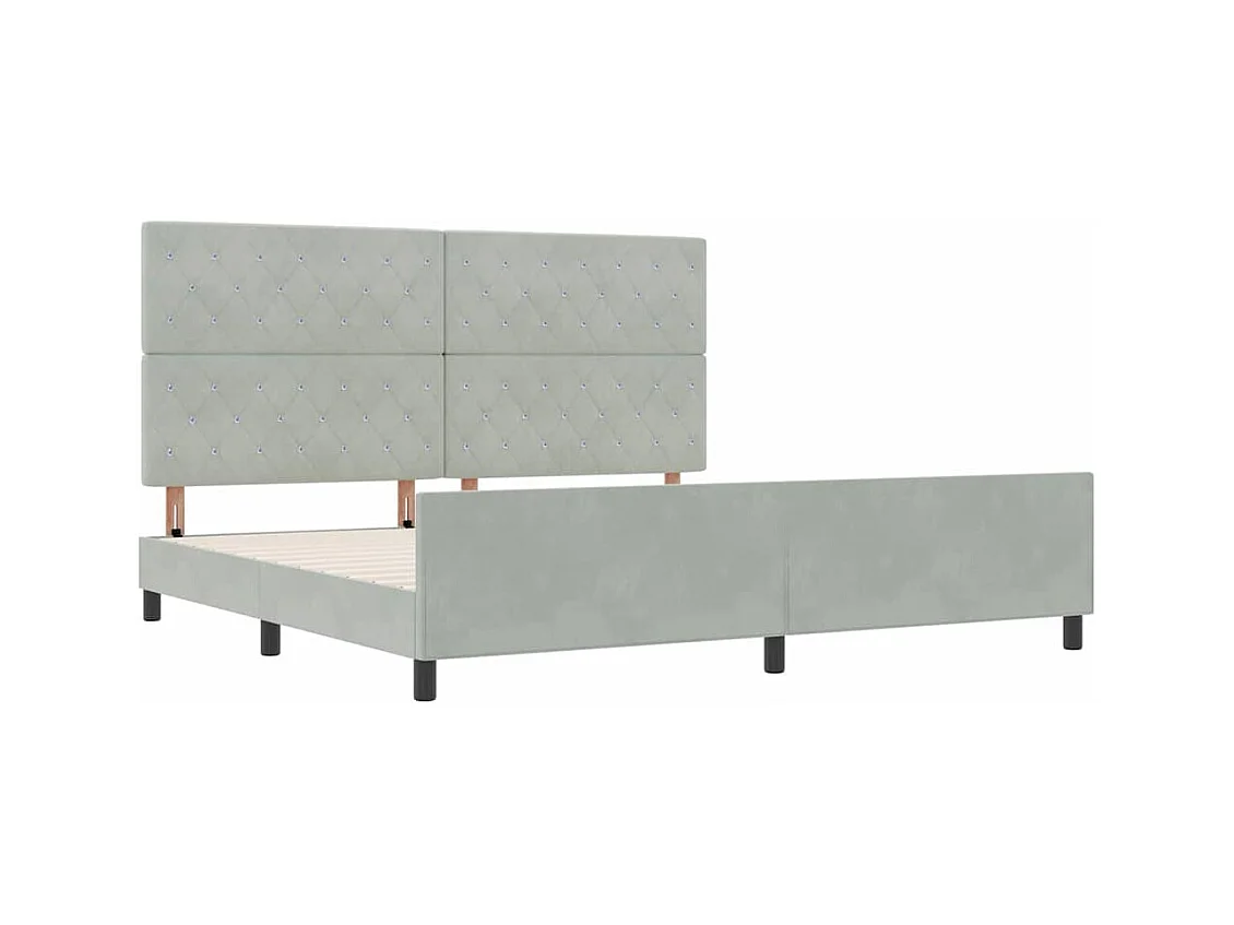 Cadre de lit avec tête de lit Gris clair 200 x 200 cm Velours