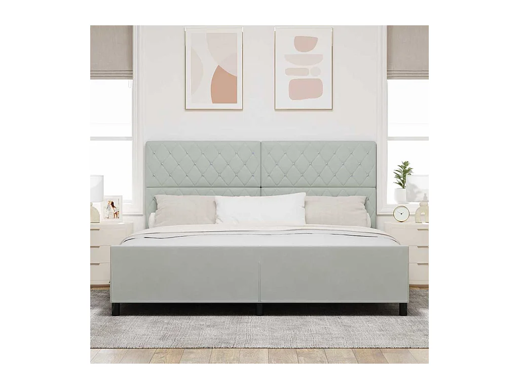 Cadre de lit avec tête de lit Gris clair 200 x 200 cm Velours