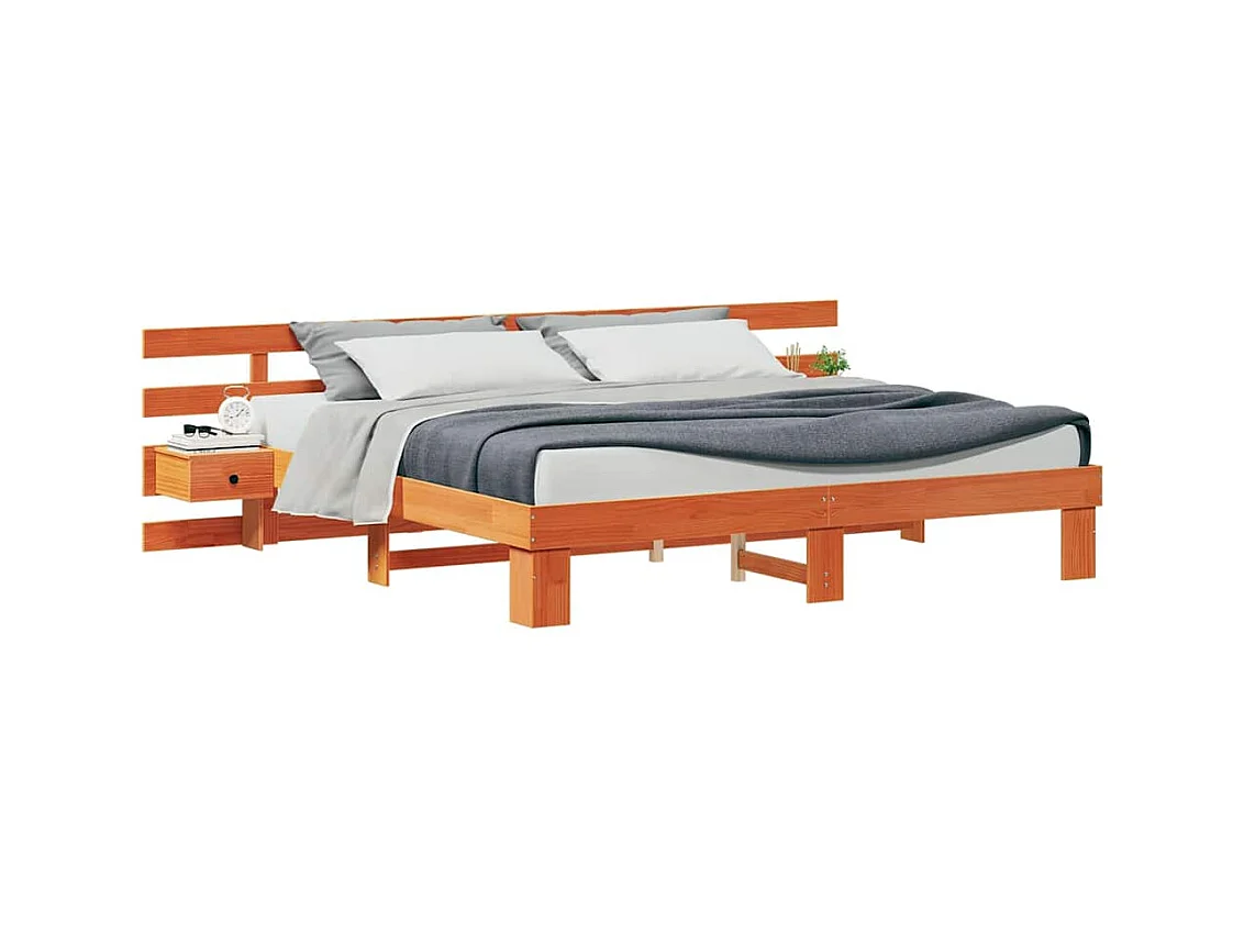 Cadre de lit avec tiroir Marron 200 x 200 cm Bois massif en pin