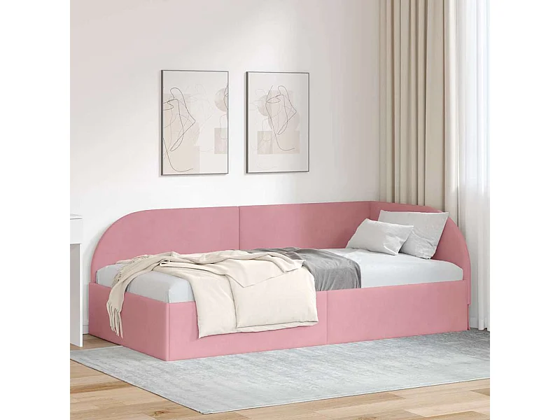 Estructura de cama en esquina Rosa 90 x 200 cm Terciopelo