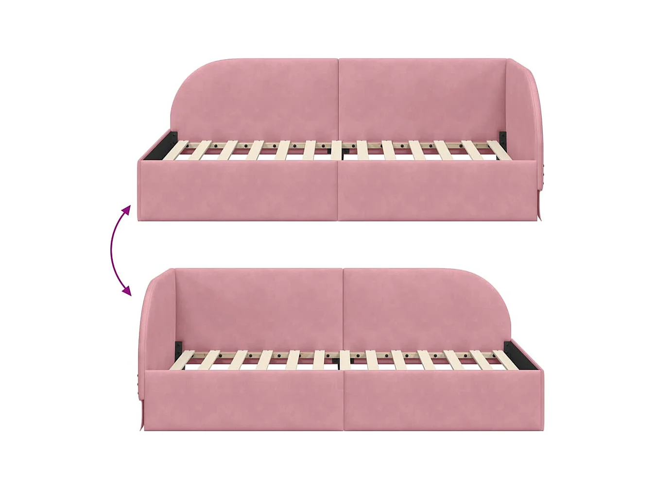 Cadre de lit d'angle avec tête de lit Rose 90 x 200 cm Velours