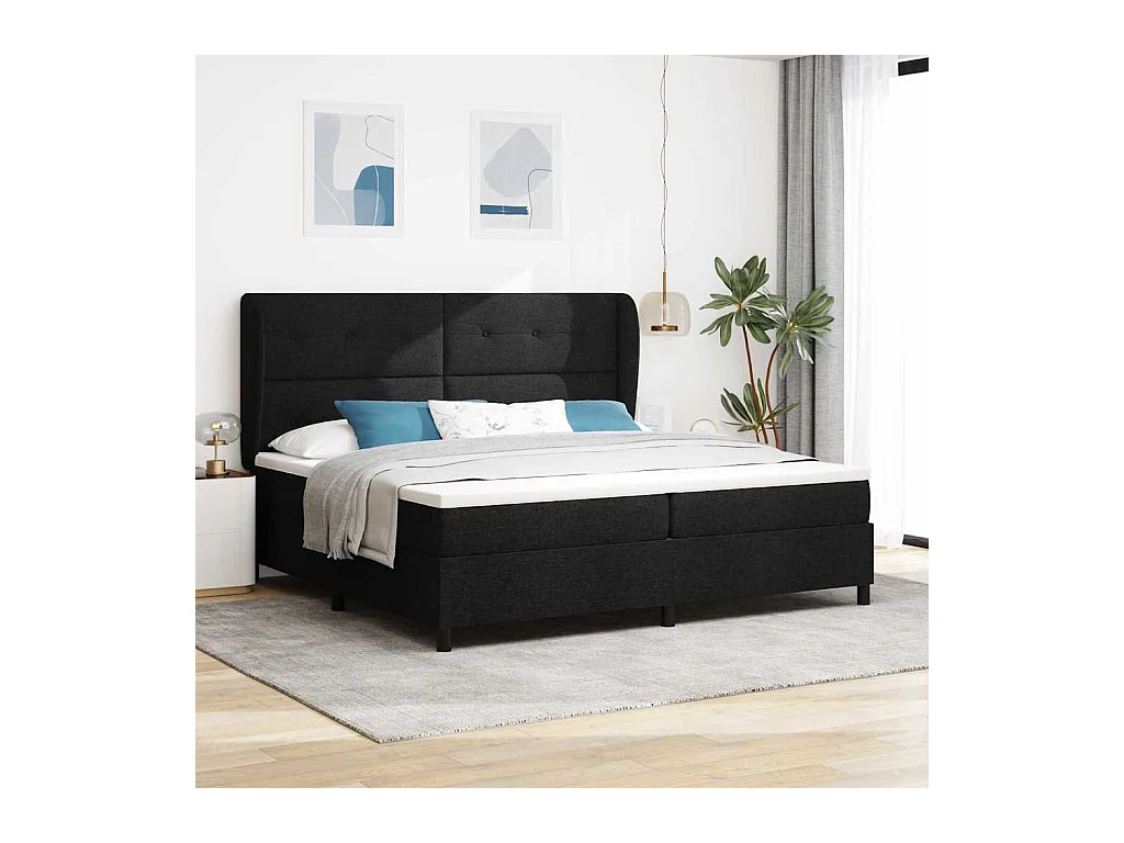 Cadre de lit avec matelas Noir 200 x 200 cm tissu