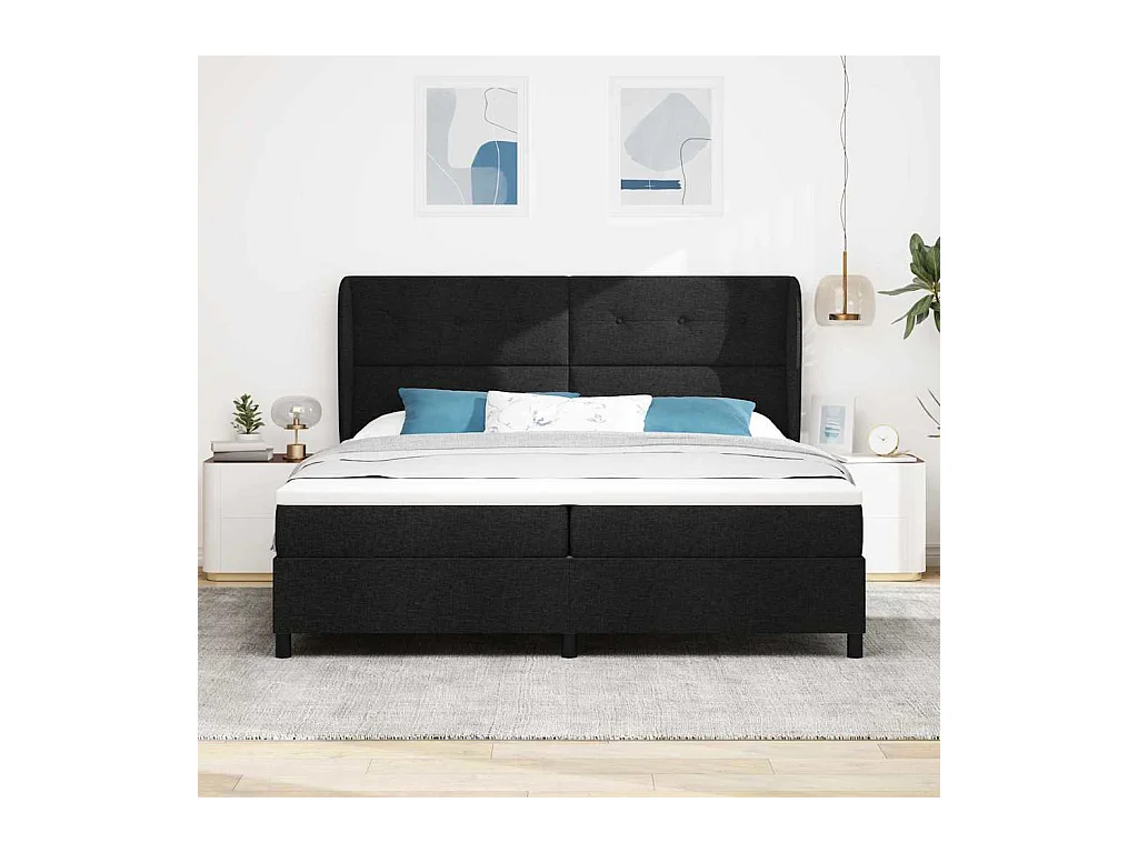 Cadre de lit avec matelas Noir 200 x 200 cm tissu