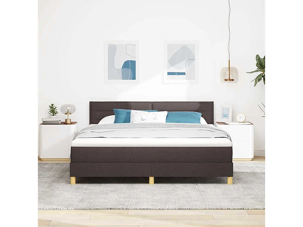 Cama box spring con colchón Marrón oscuro 180 x 200 cm tela