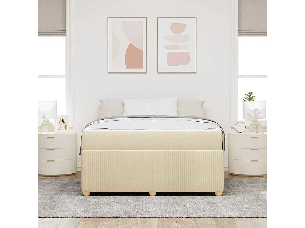 Cadre de lit avec matelas avec matelas Crème 160 x 200 cm tissu