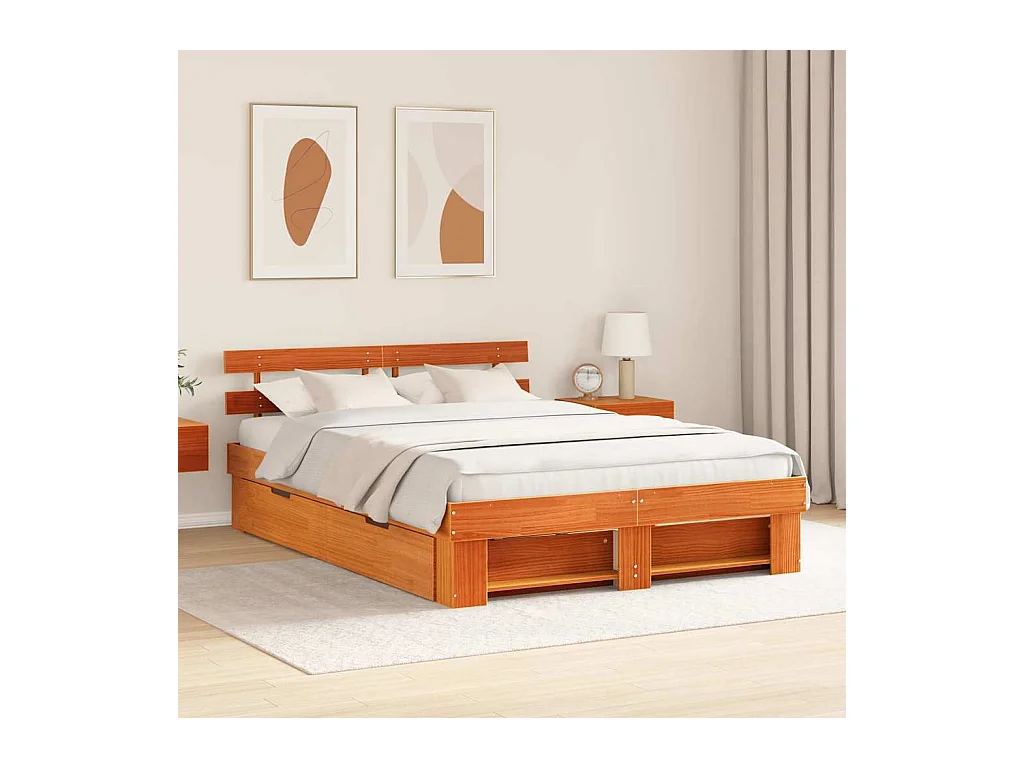 Cadre de lit Marron cire 150 x 200 cm Bois massif en pin