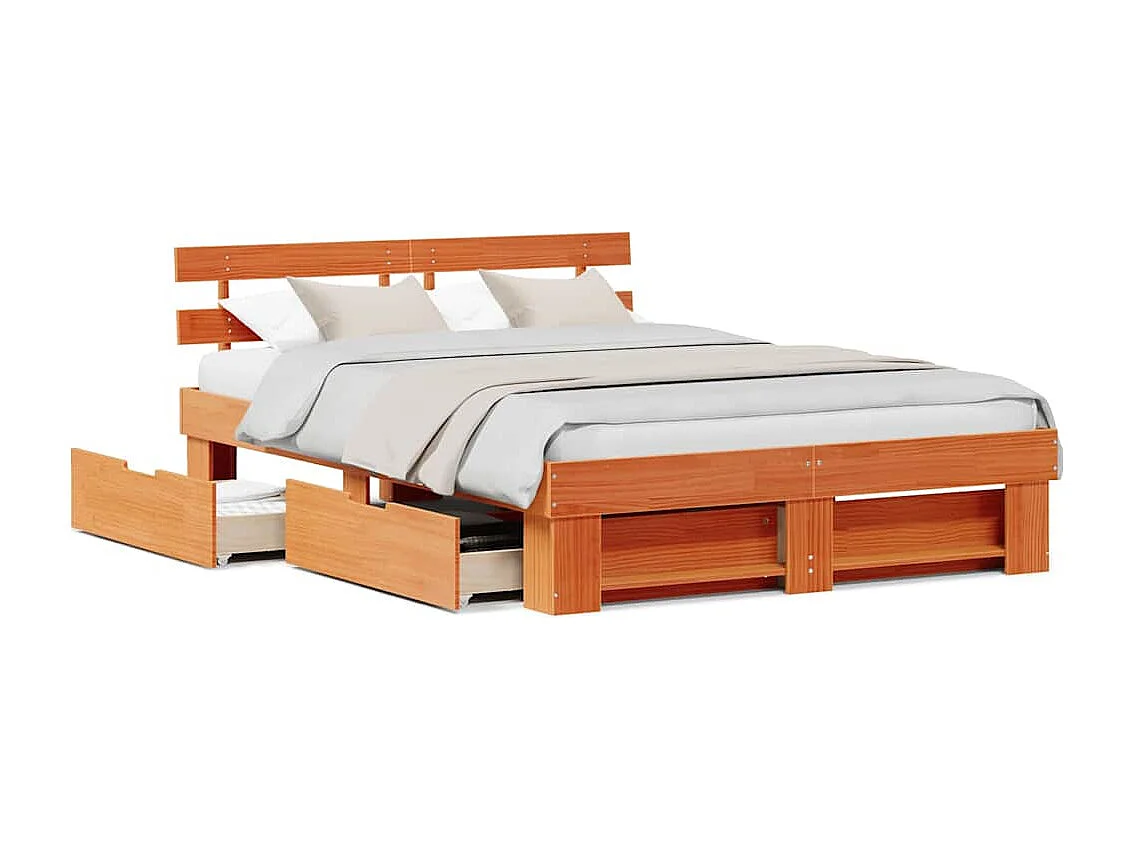 Cadre de lit Marron cire 150 x 200 cm Bois massif en pin