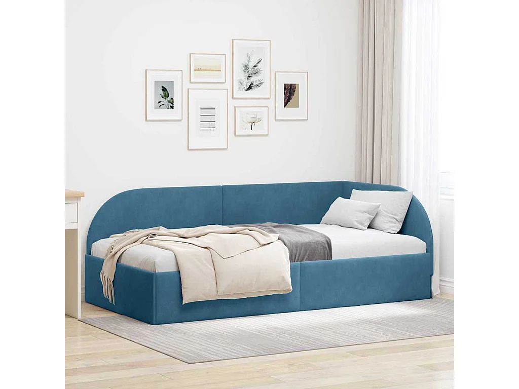 Estructura de cama en esquina Azul 80 x 200 cm Terciopelo
