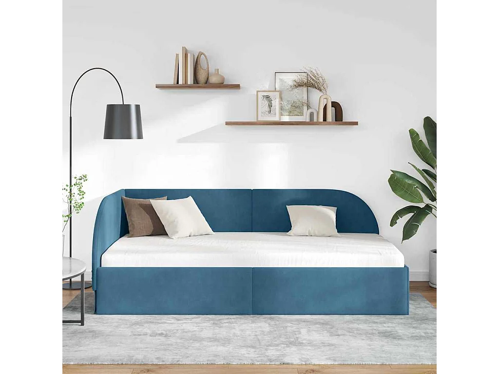 Estructura de cama en esquina Azul 80 x 200 cm Terciopelo