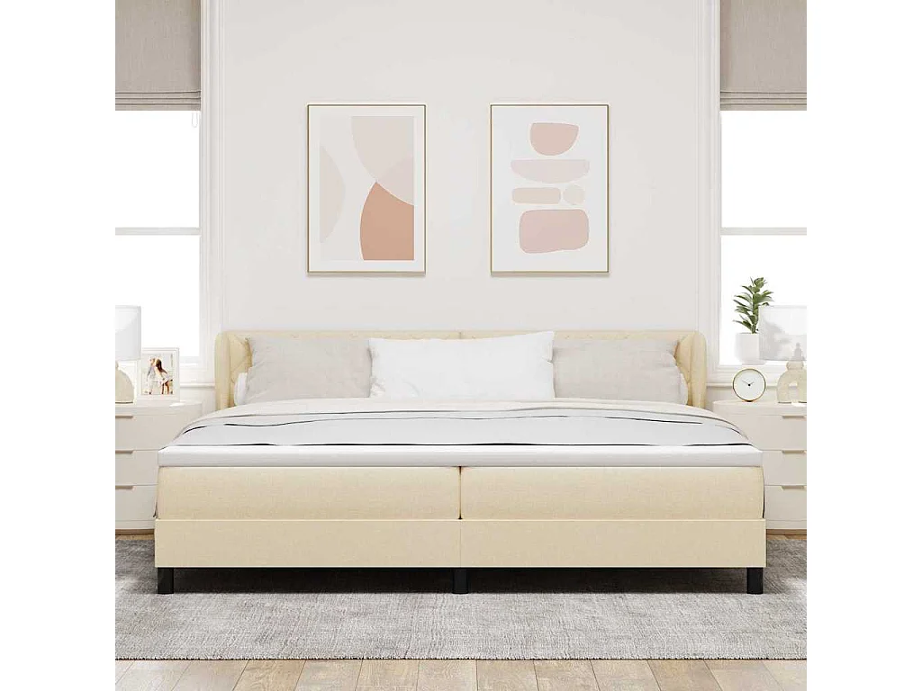 Cadre de lit avec matelas Crème 200 x 200 cm tissu