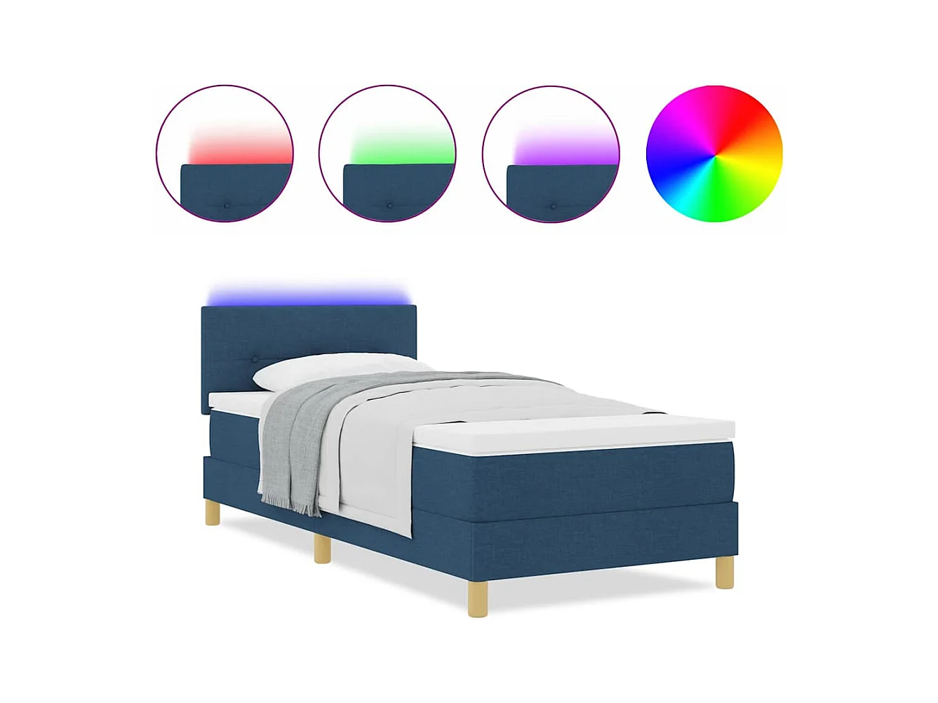 Cama tipo Box Spring con colchón Azul 80 x 200 cm tela