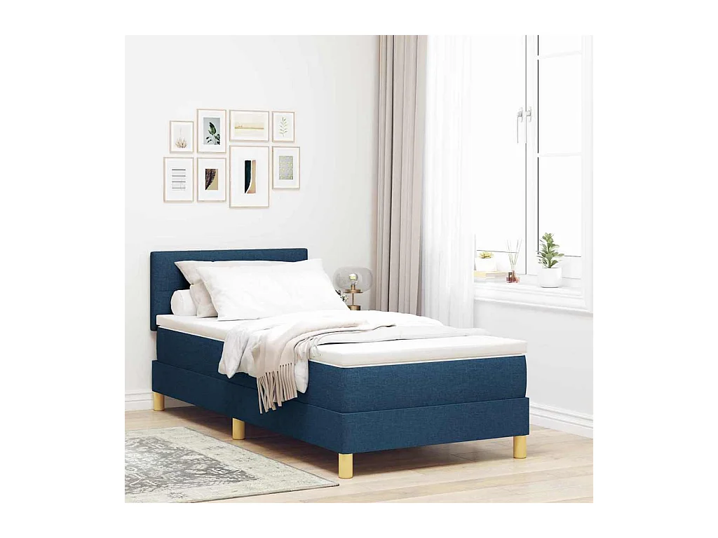Cadre de lit avec matelas Bleu 80 x 200 cm tissu