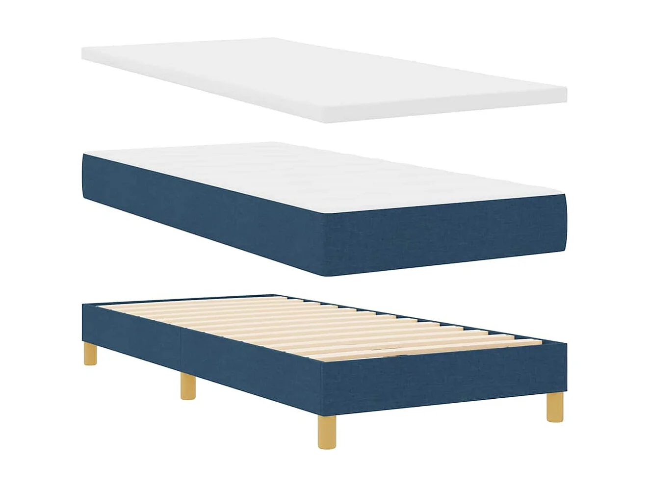 Cama tipo Box Spring con colchón Azul 80 x 200 cm tela