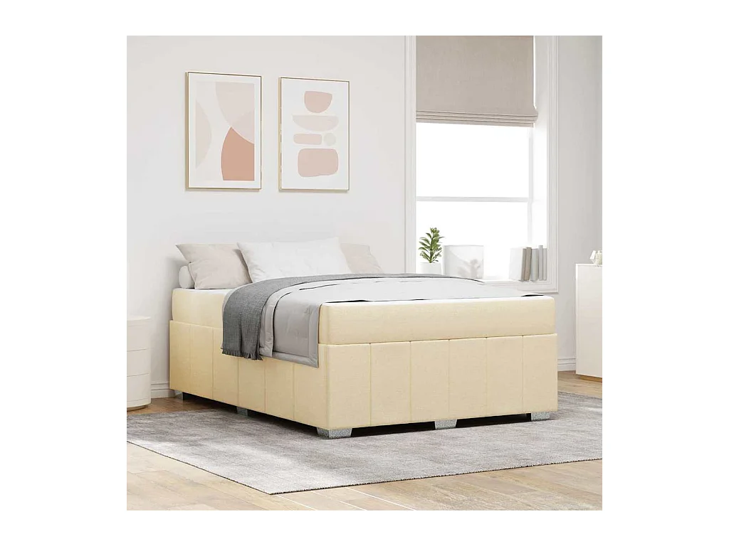 Cadre de lit avec matelas Crème 140 x 200 cm tissu