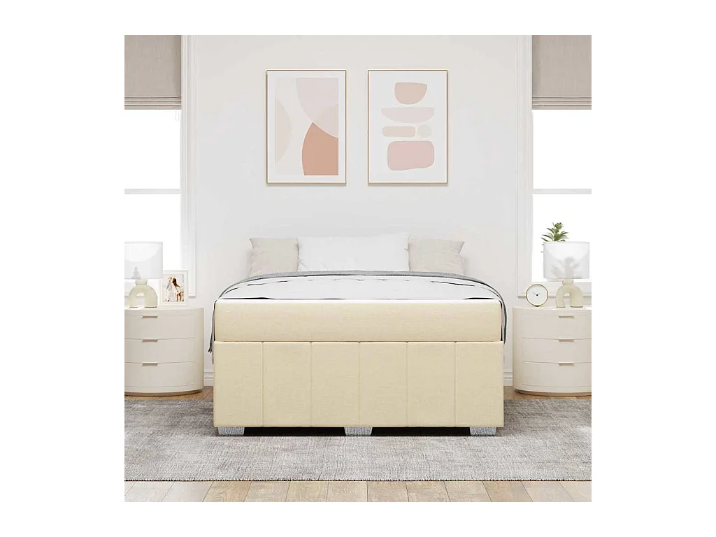 Cadre de lit avec matelas Crème 140 x 200 cm tissu