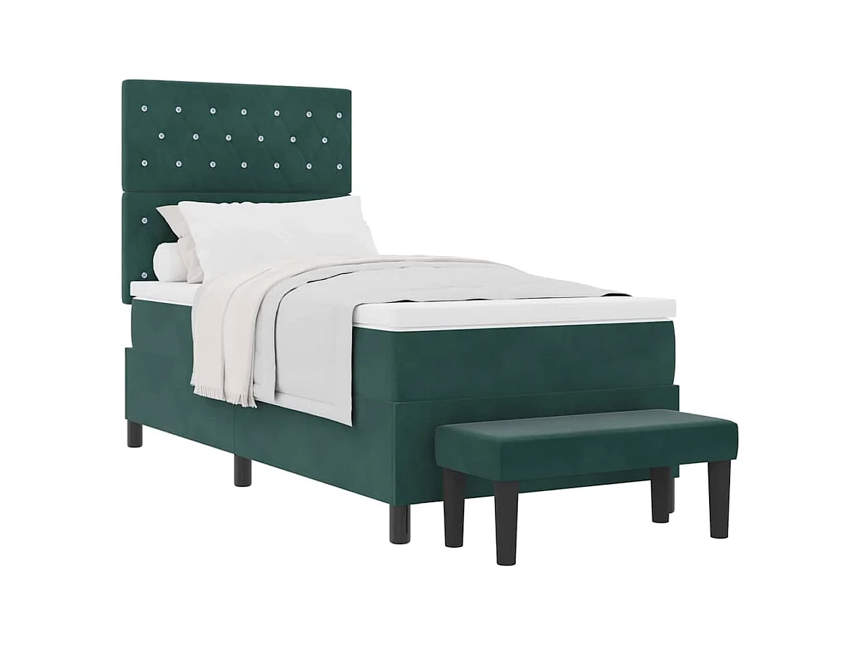 Cadre de lit avec matelas Vert foncé 100 x 200 cm Velours
