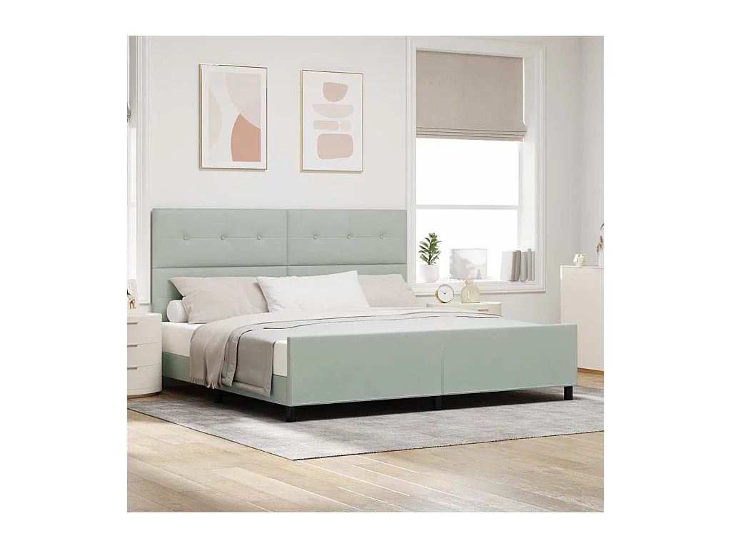Cadre de lit avec tête de lit Gris clair 200 x 200 cm Velours
