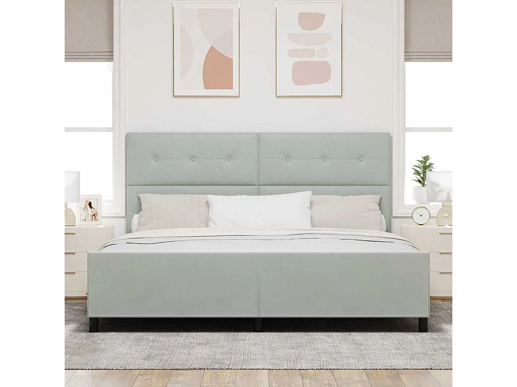 Bedframe met hoofdeinde Lichtgrijs 200 x 200 cm Fluweel