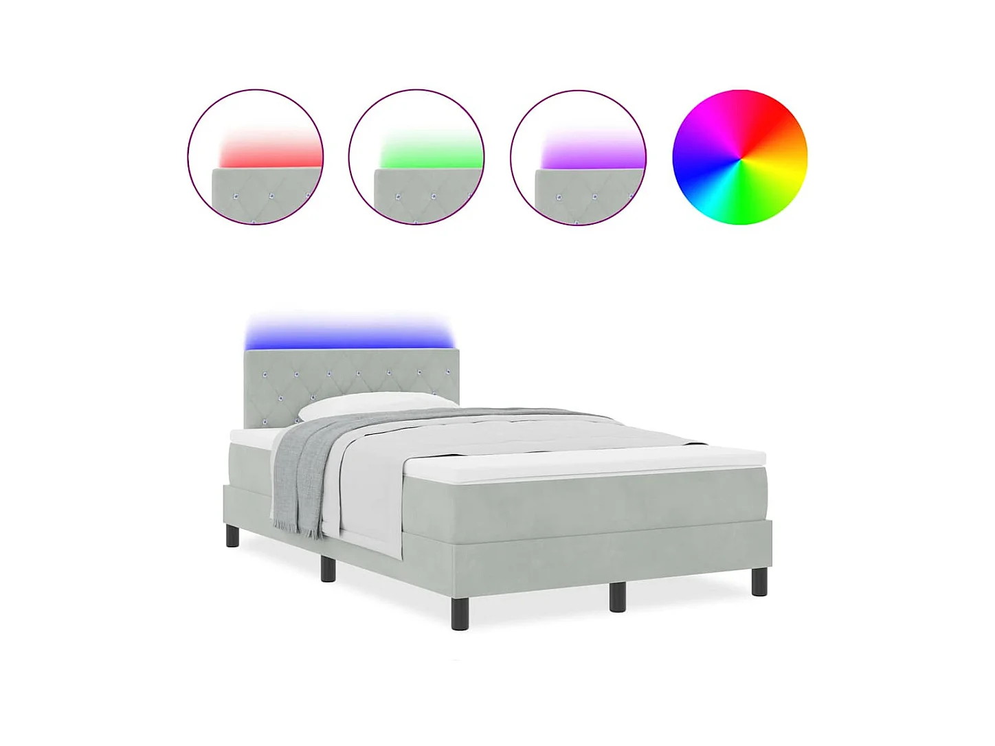 Cadre de lit avec matelas Gris clair 120 x 200 cm Velours