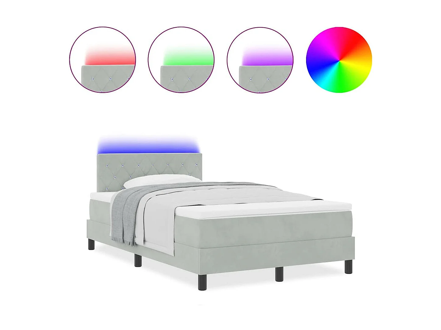 Cadre de lit avec matelas Gris clair 120 x 200 cm Velours