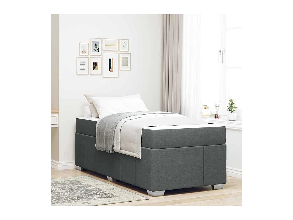 Cadre de lit avec matelas Gris foncé 90 x 190 cm tissu