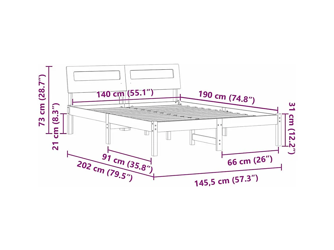 Cadre de lit Marron 140 x 190 cm Bois massif en pin