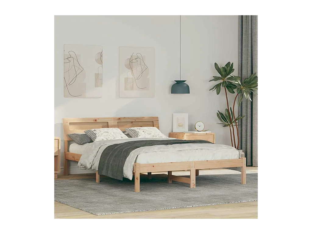 Bedframe met hoofdeinde Bruin 140 x 190 cm Massief grenenhout