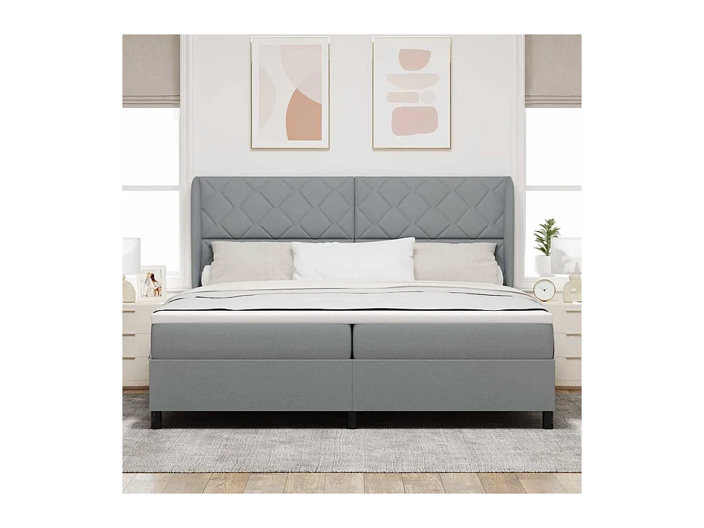 Cadre de lit avec matelas Gris clair 200 x 200 cm tissu