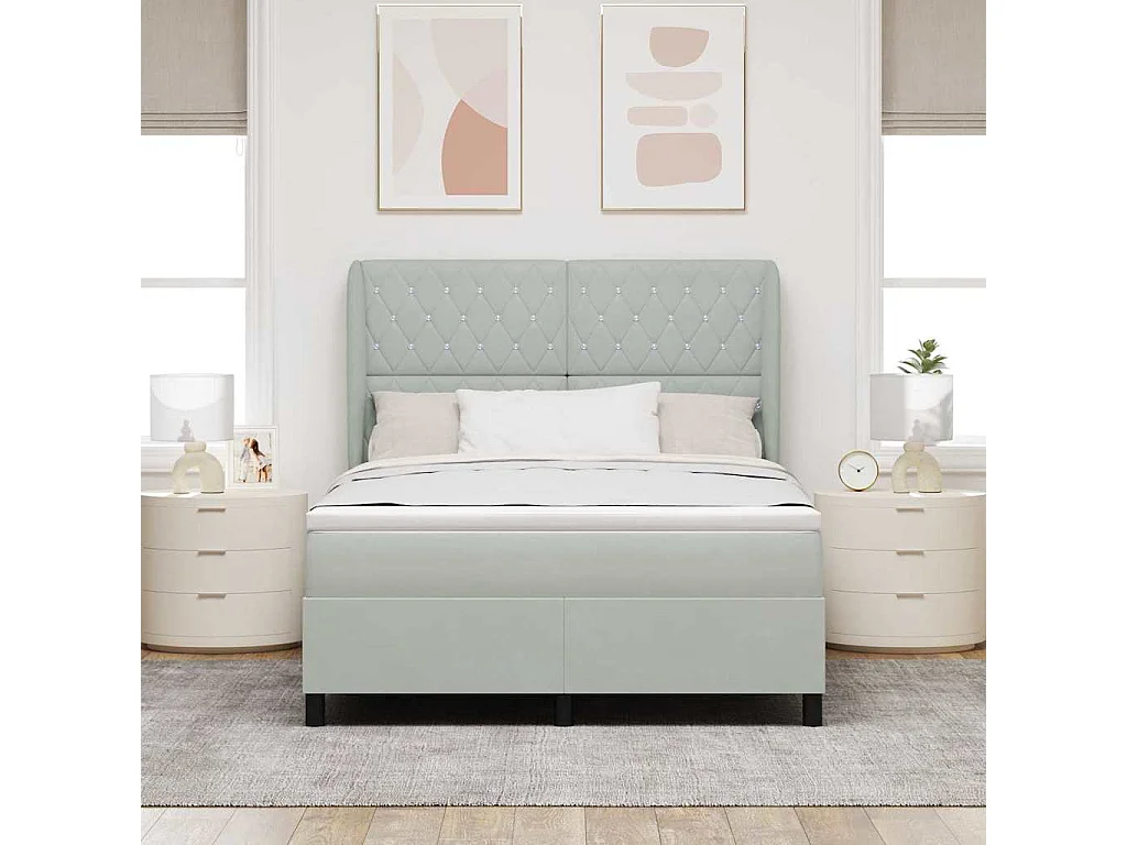 Cama tipo Box Spring Gris claro 140 x 200 cm Terciopelo