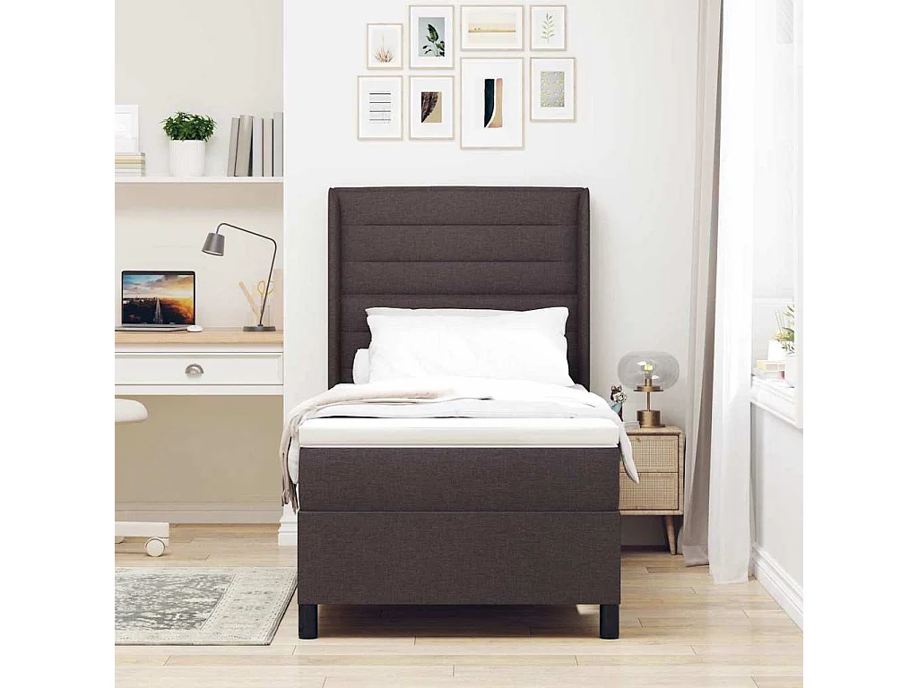Cama tipo Box Spring con colchón Marrón oscuro 90 x 200 cm tela