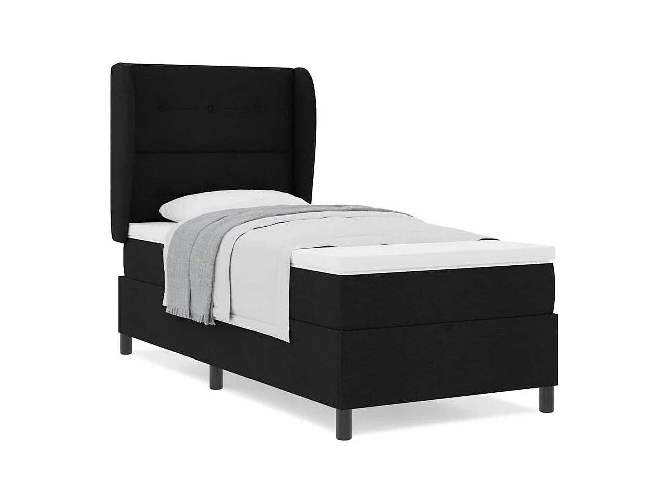 Cama tipo Box Spring con colchón Negro 100 x 200 cm tela