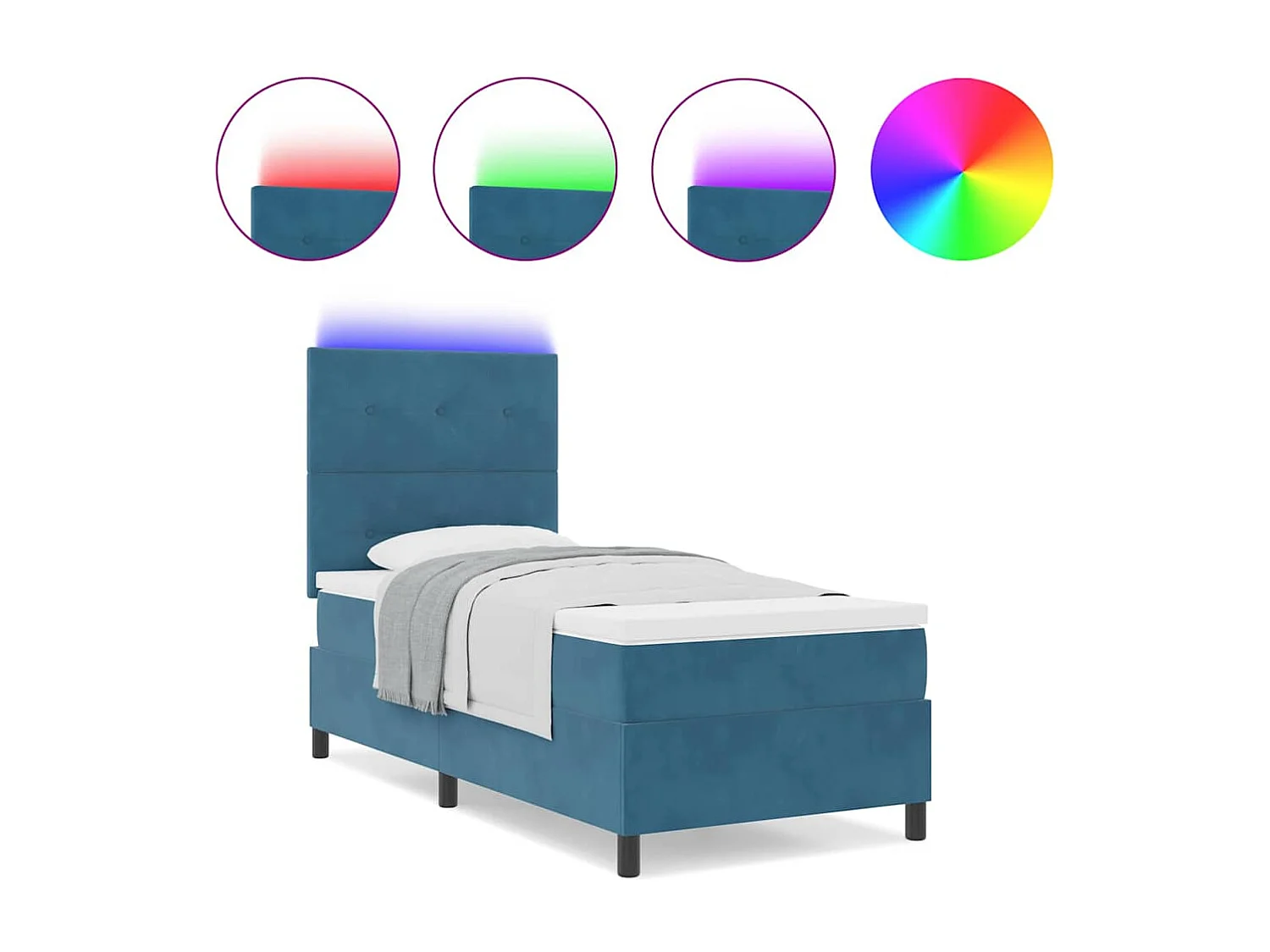 Cadre de lit avec matelas Bleu foncé 90 x 200 cm Velours