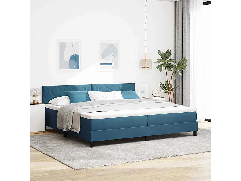Cama Box com colchão Azul escuro 200 x 200 cm Veludo