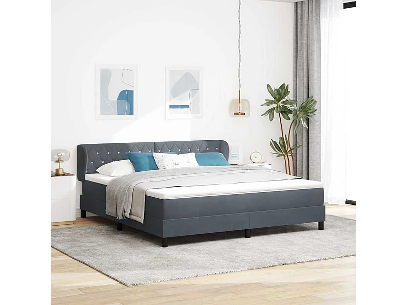 Cadre de lit avec matelas gris foncé 80x200 cm en velours