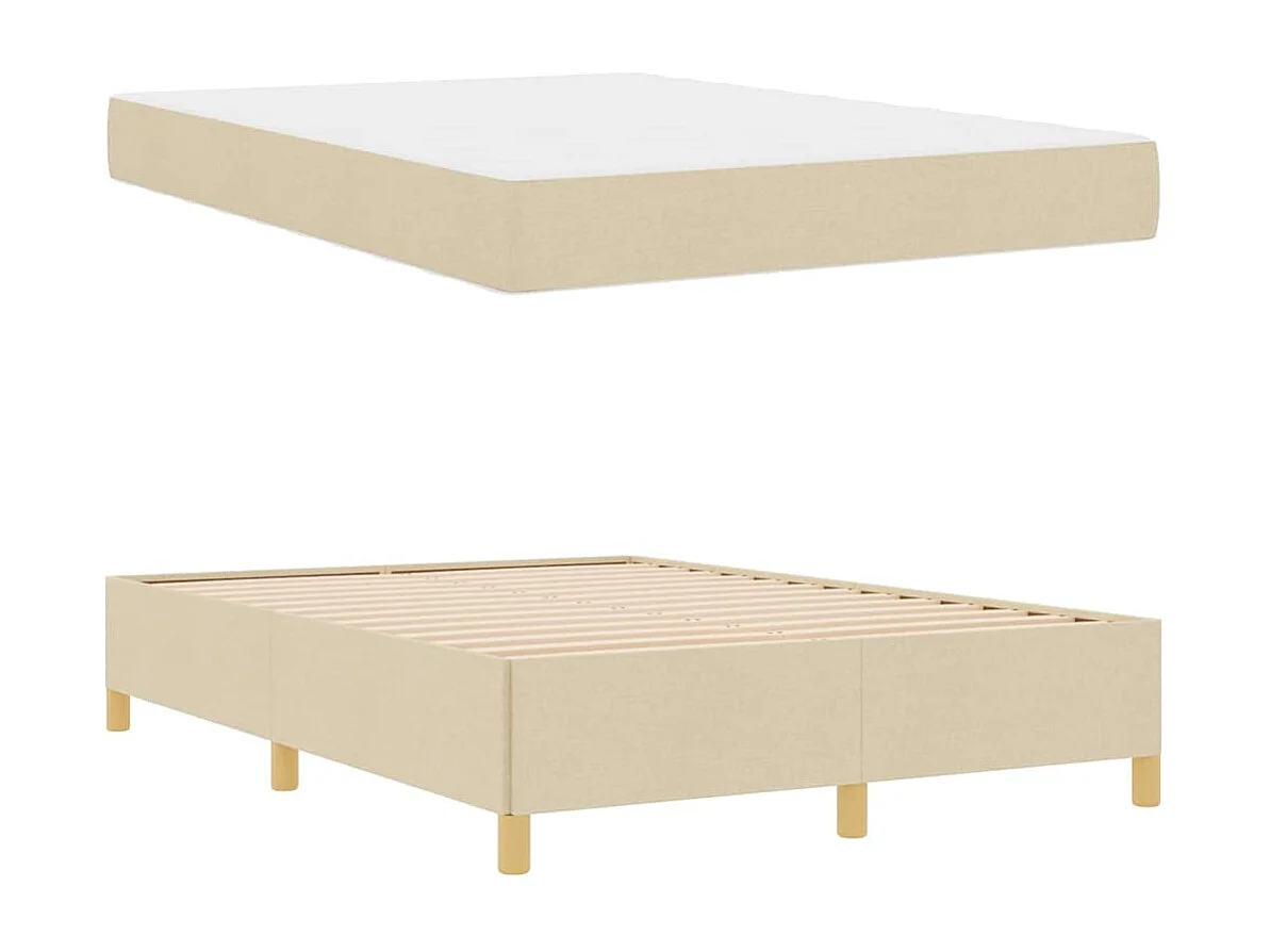 Cama tipo Box Spring Crema y Blanco 140 x 190 cm tela