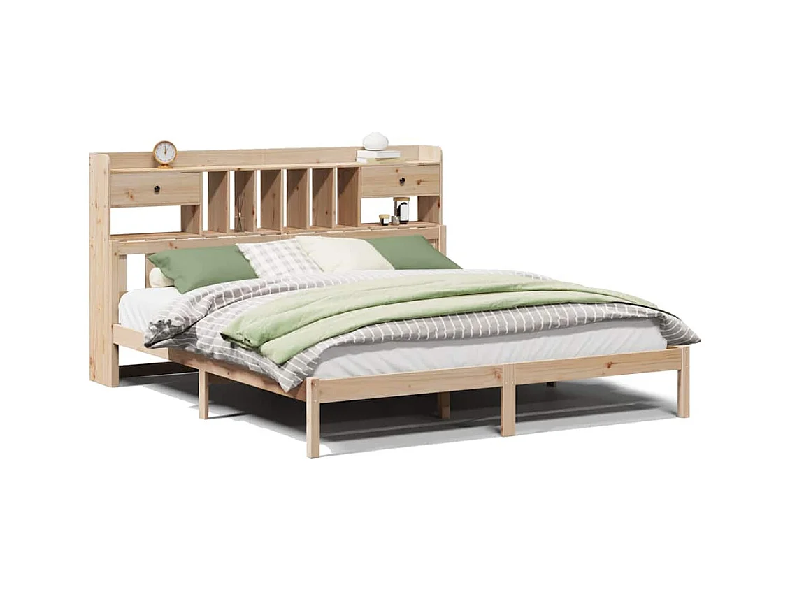 Lit bibliothèque sans matelas 180x200 cm bois massif de pin