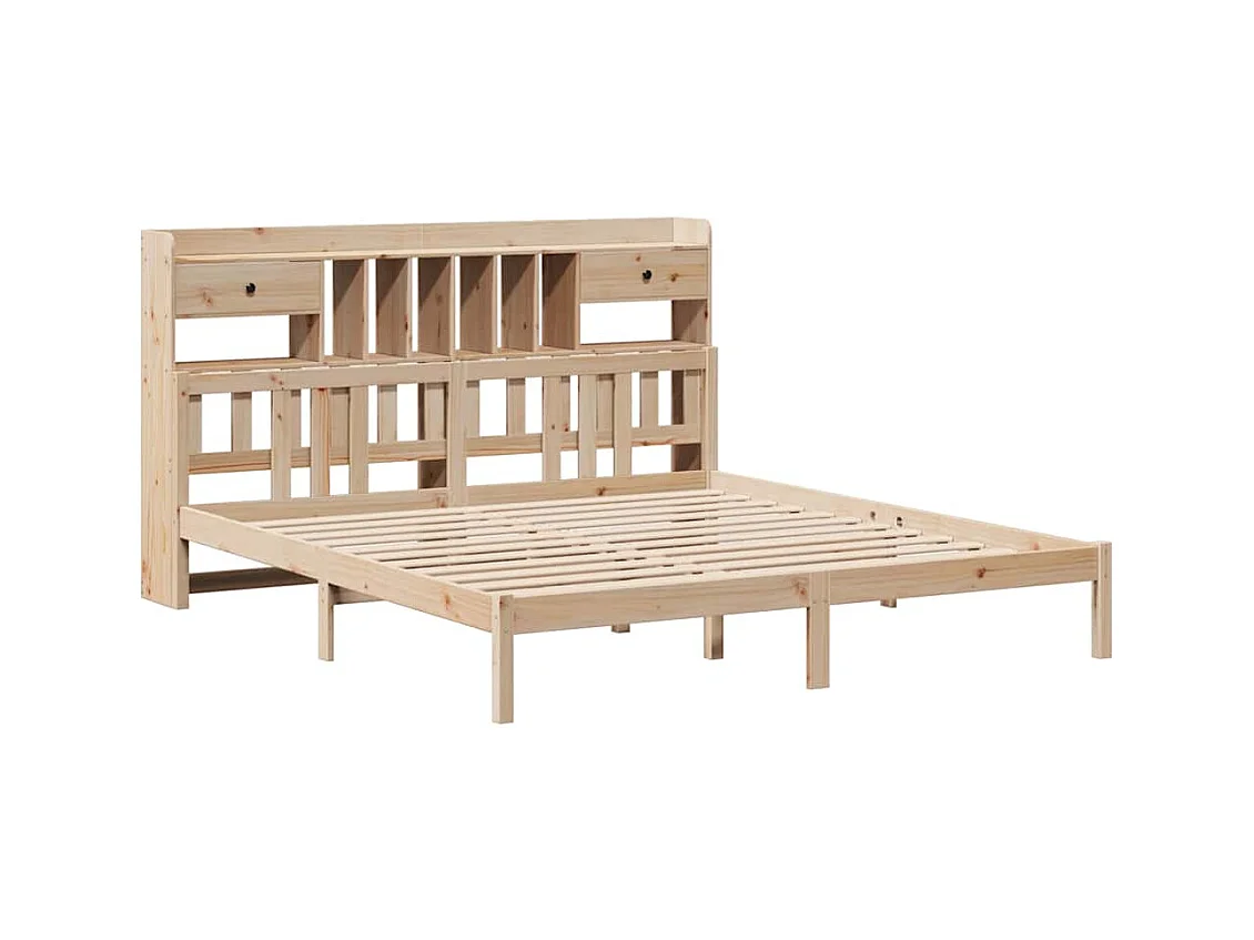 Lit bibliothèque sans matelas 180x200 cm bois massif de pin