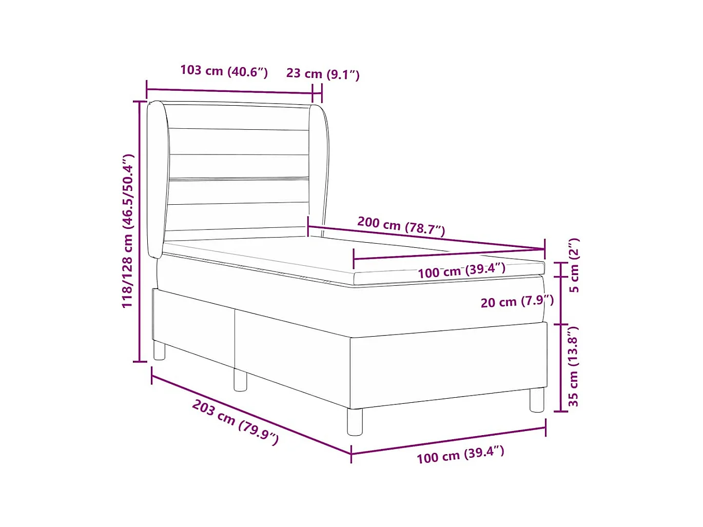 Cadre de lit avec matelas gris foncé 90x190 cm Crème