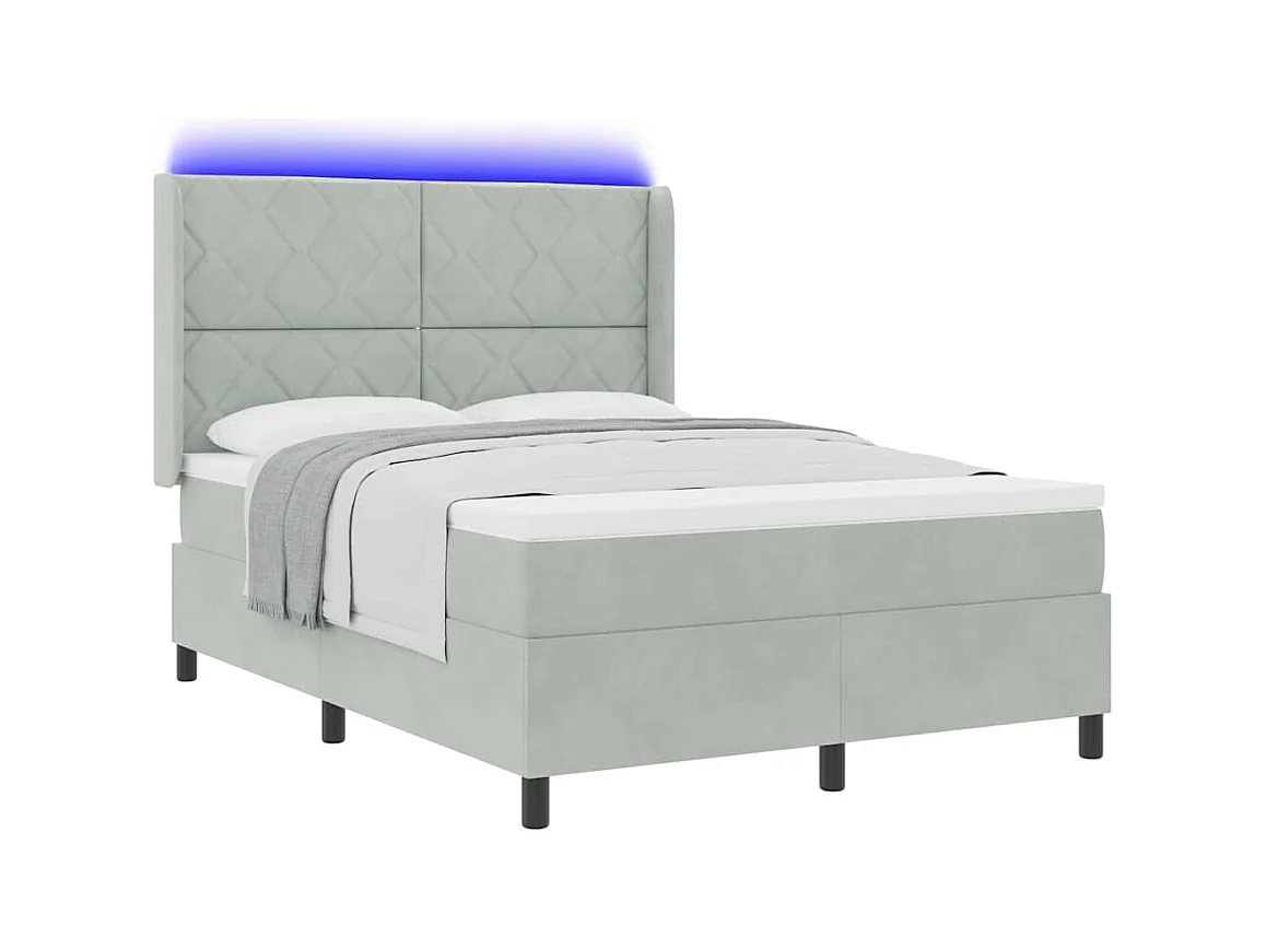 Cadre de lit avec Matelas LED Gris clair 140 x 190 cm Velours