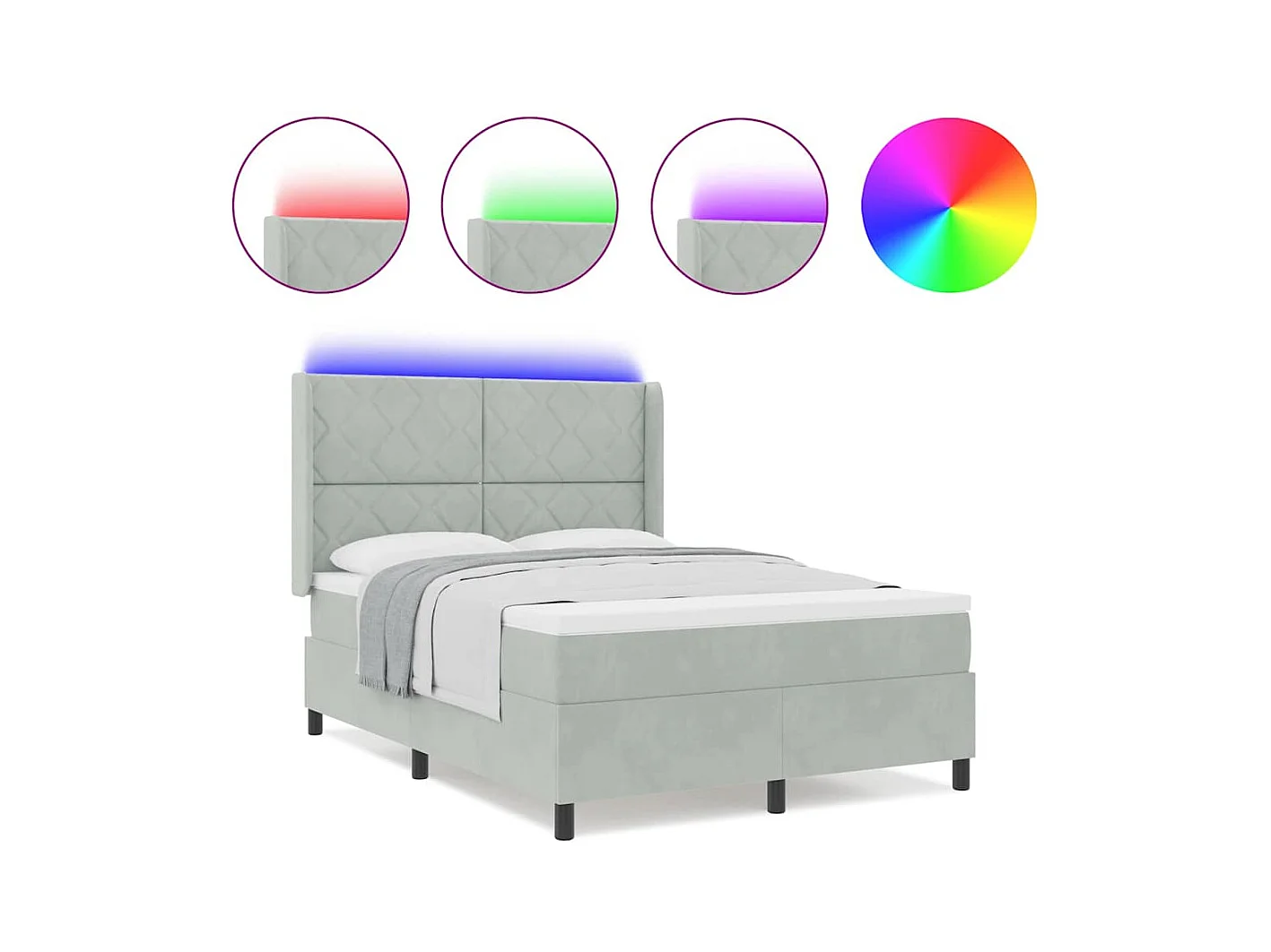 Cadre de lit avec Matelas LED Gris clair 140 x 190 cm Velours
